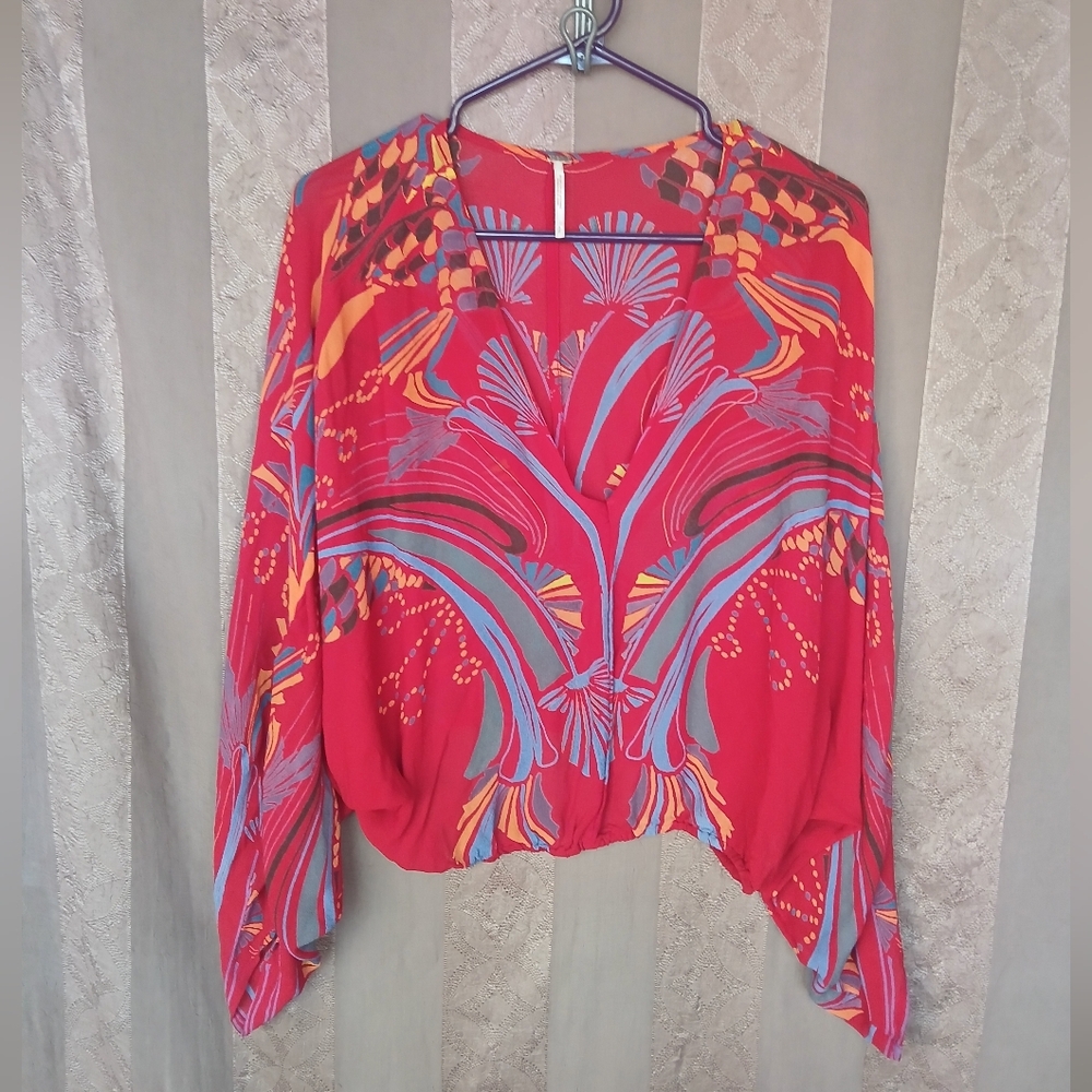 💎 Free People Women's Top Beneath The Sea Dolman Sleeve Sheer Boho - Picture 2 of 12